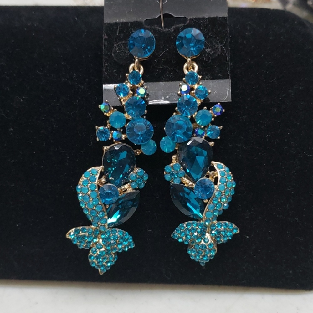 Teal rhinestone earnings , new